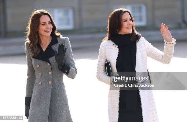 Catherine, Duchess of Cambridge and Mary, Crown Princess of Denmark attend Christian IX's Palace on February 23, 2022 in Copenhagen, Denmark. The...