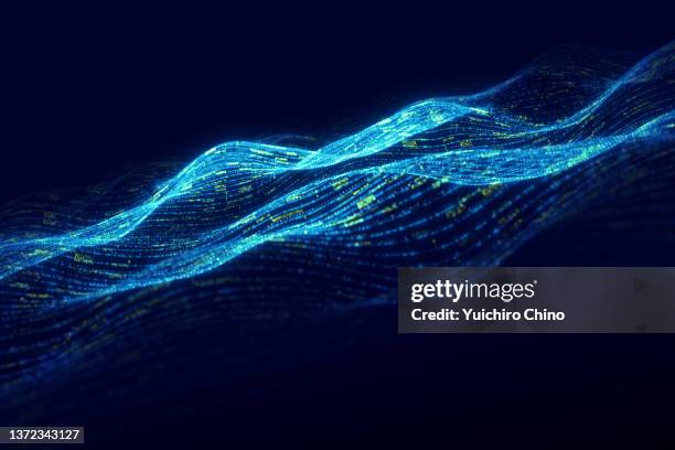 futuristic digital data wave - flowing stockfoto's en -beelden