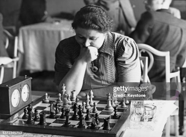 Women's world chess champion, Vera Menchik competing for England in the England vs Netherlands chess tournament held at the Great Eastern Hotel,...