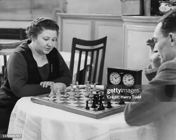 Women's world chess champion, Vera Menchik competing in the Easter Chess Congress at Margate, Kent, UK, 24th April 1935.