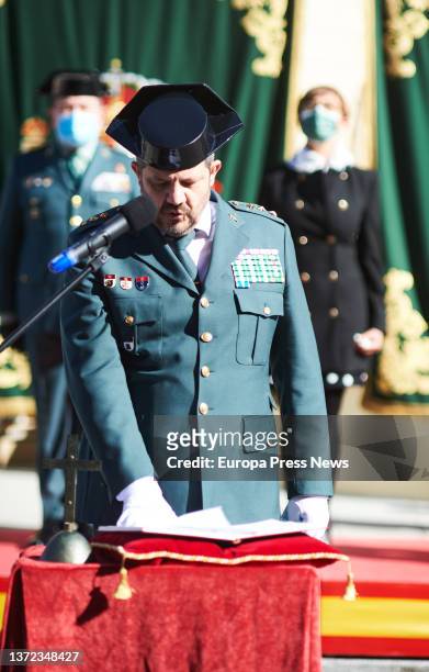 Colonel Antonio Jesus Orantos, in the act of taking possession of the XIII Zone of the Civil Guard, in the Campogiro barracks, on 23 February, 2022...