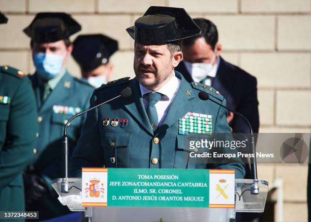 Colonel Antonio Jesus Orantos, in the act of taking possession of the XIII Zone of the Civil Guard, in the Campogiro barracks, on 23 February, 2022...
