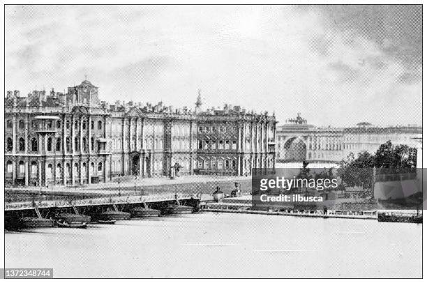 antique travel photographs of st. petersburg: winter palace - st petersburg russia stock illustrations