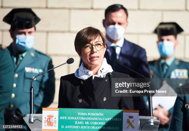 The director of the Civil Guard, Maria Gamez Gamez, speaks in the act of inauguration of Antonio Jesus Orantos as head of the Command of the XIII...