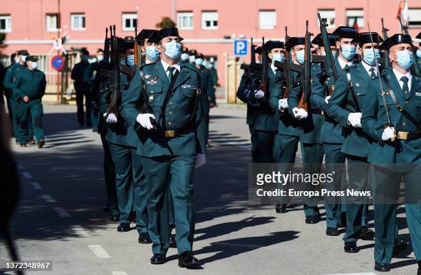 Members of the Civil Guard parade in the act of inauguration of Antonio Jesus Orantos as head of the Command of the XIII Zone of the Civil Guard, in...