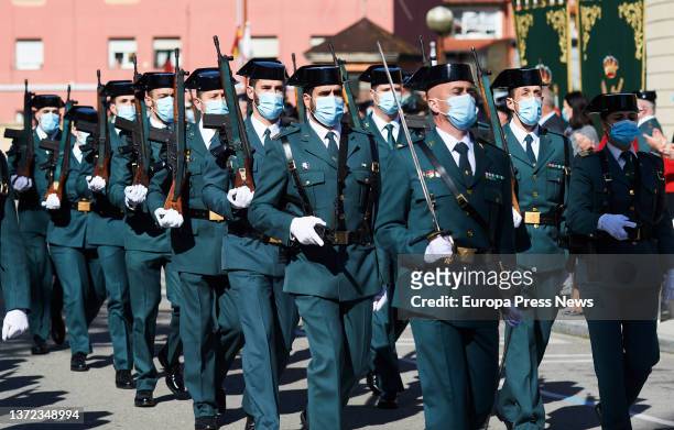 Members of the Civil Guard parade in the act of inauguration of Antonio Jesus Orantos as head of the Command of the XIII Zone of the Civil Guard, in...