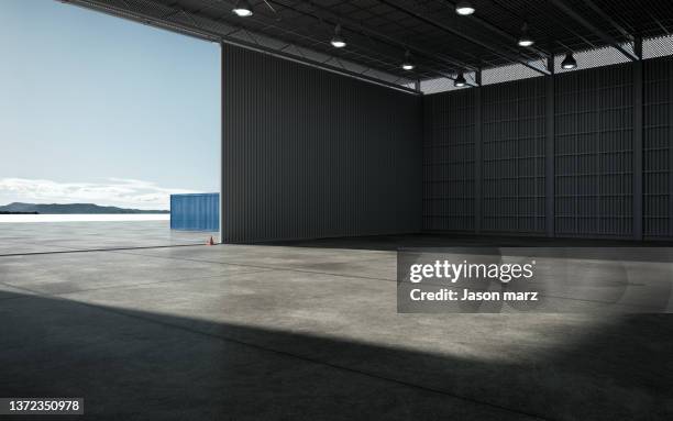 seaside warehouse - empty window frame stock pictures, royalty-free photos & images