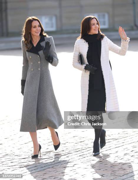 Catherine, Duchess of Cambridge and Mary, Crown Princess of Denmark attend Christian IX's Palace on February 23, 2022 in Copenhagen, Denmark. The...