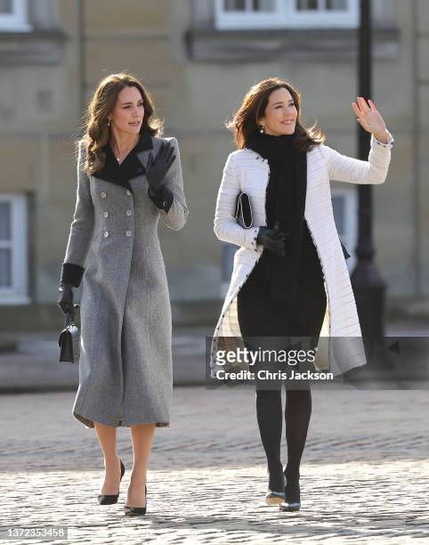Catherine, Duchess of Cambridge and Mary, Crown Princess of Denmark attend Christian IX's Palace on February 23, 2022 in Copenhagen, Denmark. The...