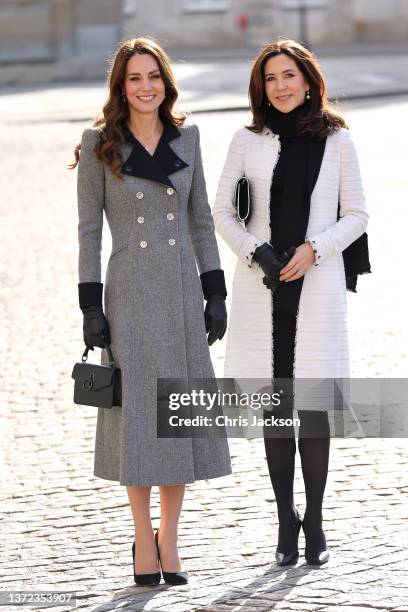 Catherine, Duchess of Cambridge and Mary, Crown Princess of Denmark attend Christian IX's Palace on February 23, 2022 in Copenhagen, Denmark. The...