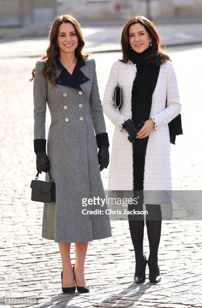 Catherine, Duchess of Cambridge and Mary, Crown Princess of Denmark attend Christian IX's Palace on February 23, 2022 in Copenhagen, Denmark. The...