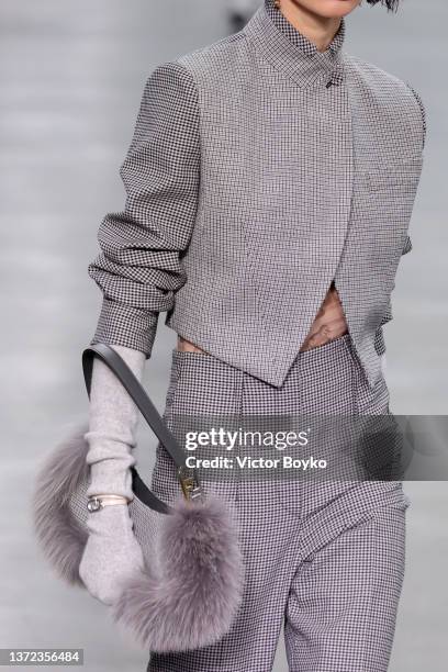 Model, fashion detail, walks the runway at the Fendi fashion show during the Milan Fashion Week Fall/Winter 2022/2023 on February 23, 2022 in Milan,...