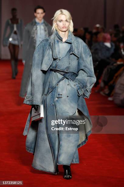 Model walks the runway at the Diesel fashion show during the Milan Fashion Week Fall/Winter 2022/2023 on February 23, 2022 in Milan, Italy.