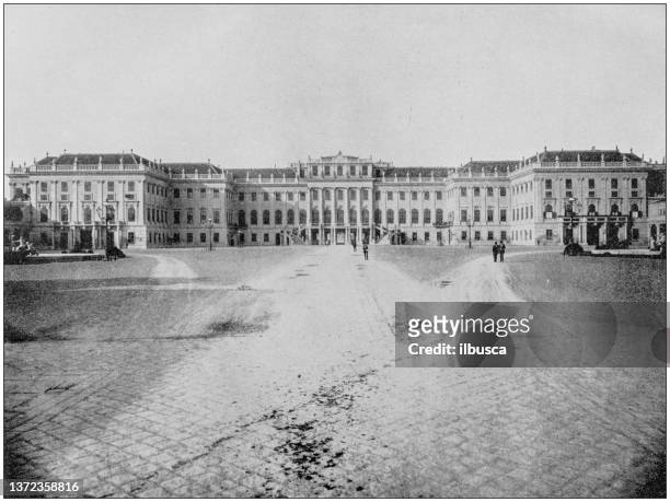 antique photograph of world's famous sites: schonbrunn, austria - schönbrunn palace stock illustrations