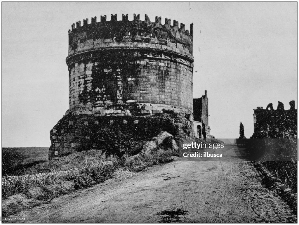 Antique photograph of World's famous sites: Appian Way and Tomb of Cecilia Metella, Italy