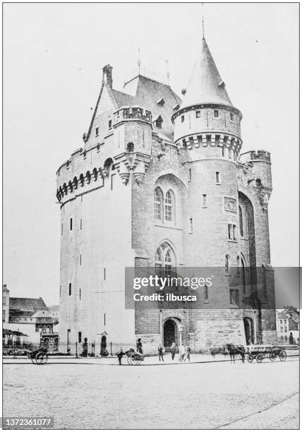 antique photograph of world's famous sites: porte de hal, brussels, belgium - parte de stock illustrations