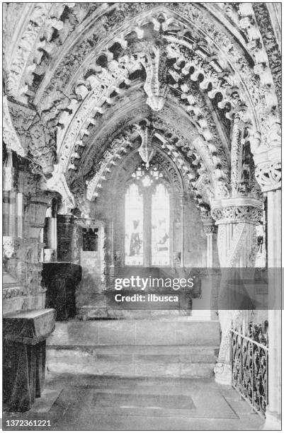 antique photograph of world's famous sites: roslin chapel, roslin, scotland - chapel stock illustrations