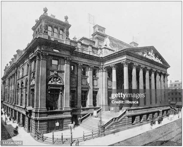 antique photograph of world's famous sites: royal exchange, manchester, england - manchester skyline stock illustrations