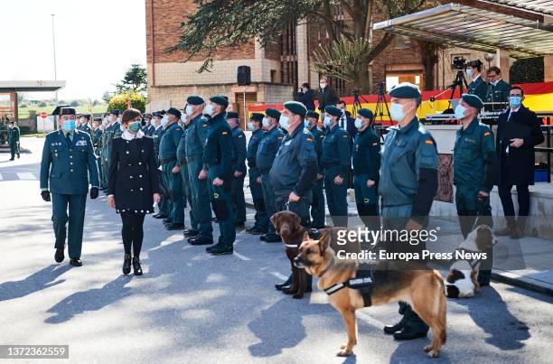 The director of the Civil Guard, Maria Gamez Gamez, passes by members of the Civil Guard on her arrival at the ceremony of inauguration of Antonio...