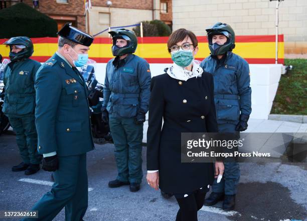 The director of the Civil Guard, Maria Gamez Gamez, passes by members of the Civil Guard on her arrival at the ceremony of inauguration of Antonio...