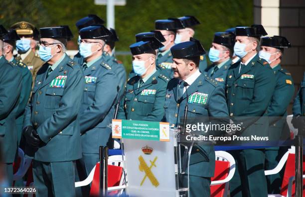 The colonel, Antonio Jesus Orantos, speaks in the act of his inauguration as head of the Command of the XIII Zone of the Civil Guard, in the...