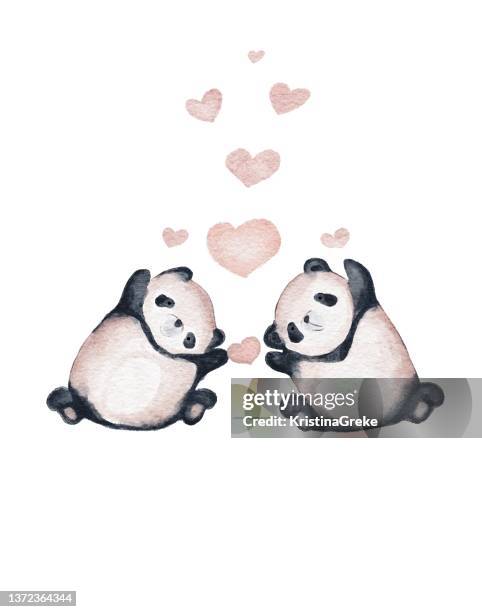 liebespaar baby-pandas mit valentinstagsherzen - red panda stock-grafiken, -clipart, -cartoons und -symbole