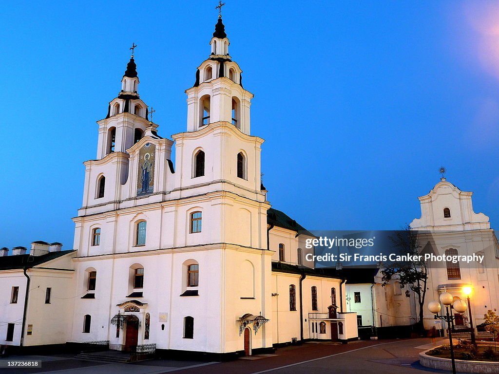 Cathedral of Holy Spirit, Minsk, Belarus, at dusk