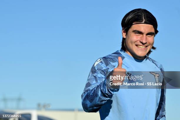 Luka Romero of SS lazio looks during the SS Lazio training session at the Formello sport centre on February 23, 2022 in Rome, Italy.