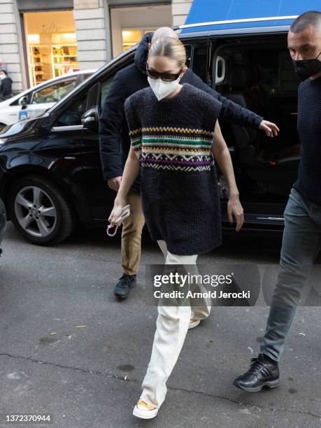 Gigi Hadid is seen during the Milan Fashion Week Fall/Winter 2022/2023 on February 23, 2022 in Milan, Italy.