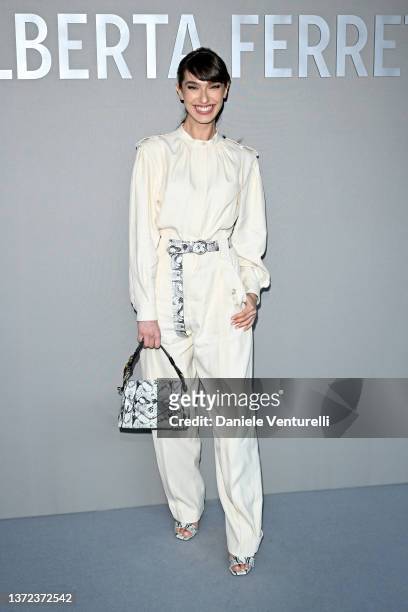 Stella Egitto is seen on the front row of the Alberta Ferretti fashion show during the Milan Fashion Week Fall/Winter 2022/2023 on February 23, 2022...