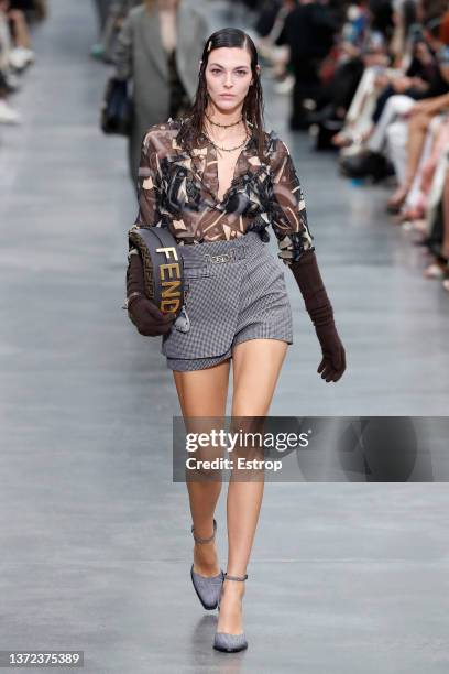 Model walks the runway at the Fendi fashion show during the Milan Fashion Week Fall/Winter 2022/2023 on February 23, 2022 in Milan, Italy.