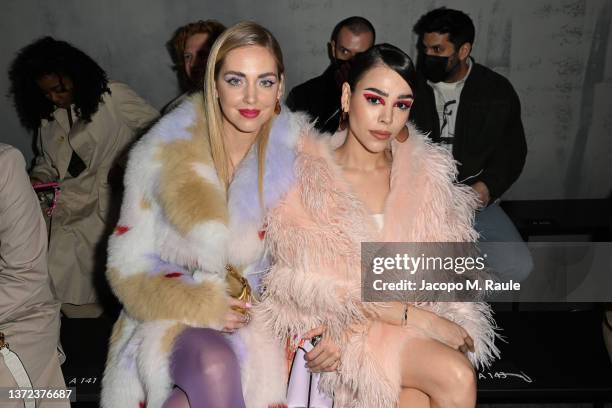 Chiara Ferragni and Danna Paola attend the Fendi Fashion Show on February 23, 2022 in Milan, Italy.
