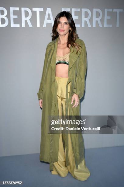 Elisabetta Canalis is seen on the front row of the Alberta Ferretti fashion show during the Milan Fashion Week Fall/Winter 2022/2023 on February 23,...