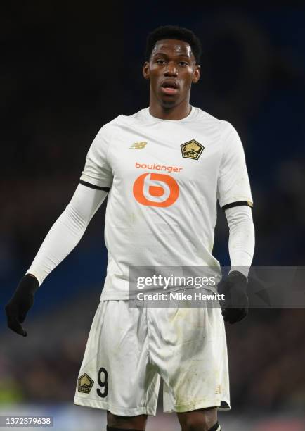 Jonathan David of Lille looks on during the UEFA Champions League Round Of Sixteen Leg One match between Chelsea FC and Lille OSC at Stamford Bridge...