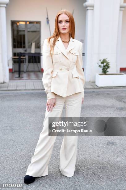 Abigail Cowen is seen on the front row of the Alberta Ferretti fashion show during the Milan Fashion Week Fall/Winter 2022/2023 on February 23, 2022...