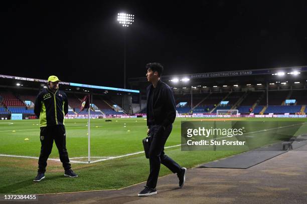 Heung-Min Son of Tottenham Hotspur arrives at the stadium prior to the Premier League match between Burnley and Tottenham Hotspur at Turf Moor on...