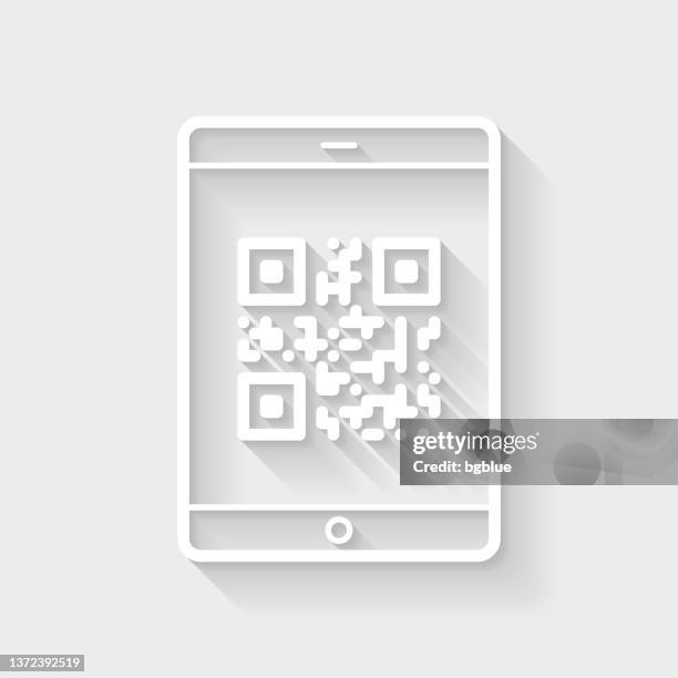 tablet pc with qr code. icon with long shadow on blank background - flat design - using tablet screen stock illustrations