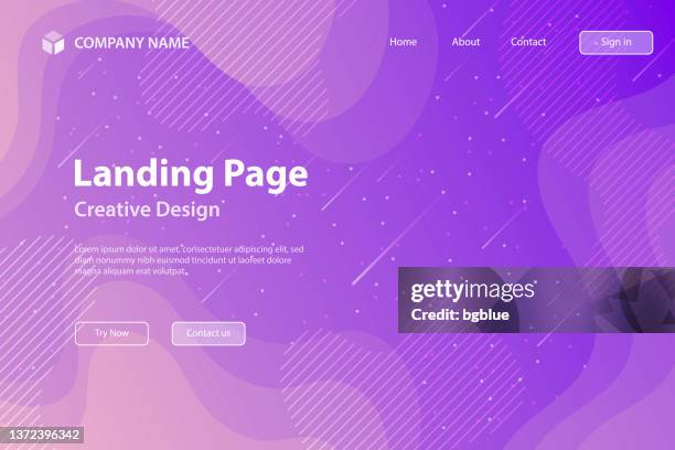 landing page template - fluid and geometric shapes composition - purple gradient - neon lighting 幅插畫檔、美工圖案、卡通及圖標