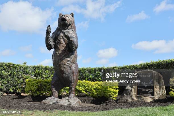 The Bear Trap statue and plaque during the Pro Am prior to The Honda Classic at PGA National Resort And Spa on February 23, 2022 in Palm Beach...