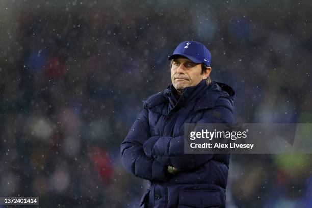 Antonio Conte, Manager of Tottenham Hotspur reacts during the Premier League match between Burnley and Tottenham Hotspur at Turf Moor on February 23,...