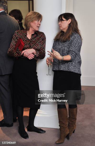 Emma Soames and Alexandra Shulman attend the book launch party of David Hockney: The Biography by Christopher Simon Sykes at Sotheby's on January 16,...