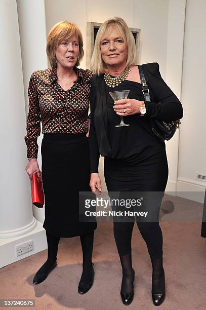 Emma Soames and Celestia Fox attend the book launch party of David Hockney: The Biography by Christopher Simon Sykes at Sotheby's on January 16, 2012...