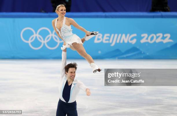 Kirsten Moore-Towers and Michael Marinaro of Team Canada skate during the Pair Skating Free Skating on day fifteen of the Beijing 2022 Winter Olympic...