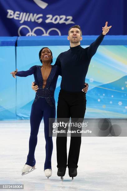 Vanessa James and Eric Radford of Team Canada skate during the Pair Skating Free Skating on day fifteen of the Beijing 2022 Winter Olympic Games at...