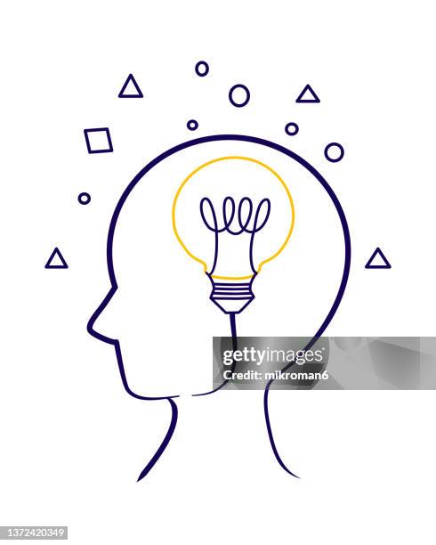 illustration of a head icon with images inside it - school logo stock pictures, royalty-free photos & images