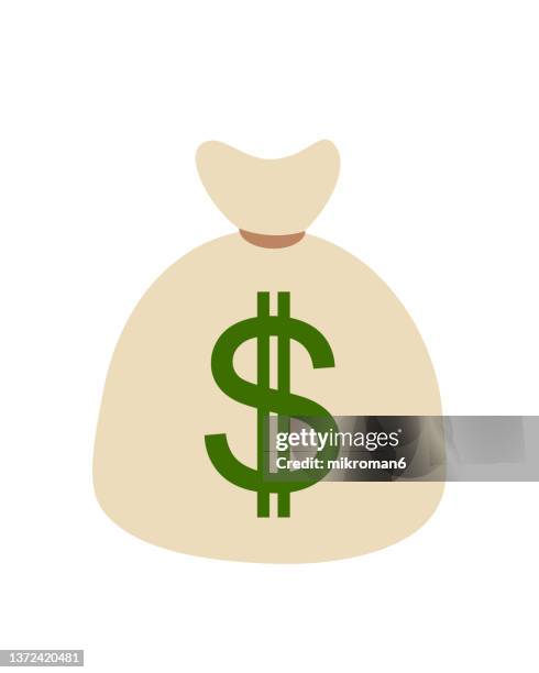 illustration of bag of money and a clock suggesting rapid income - currency symbols stock-fotos und bilder