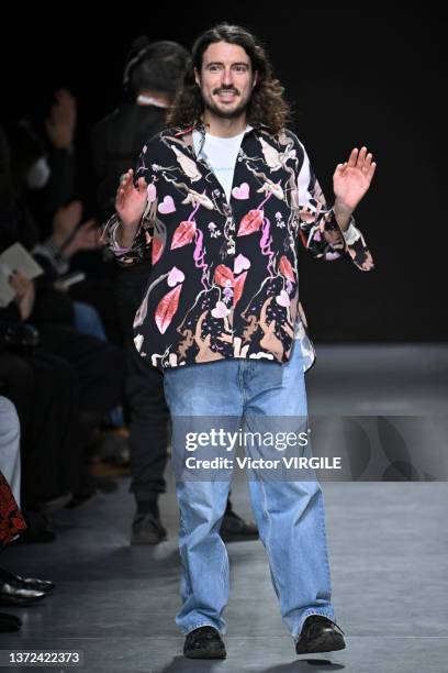 Fashion designer Marco Rambaldi walks the runway during the Marco Rambaldi Ready to Wear Fall/Winter 2022-2023 fashion show as part of the Milan...