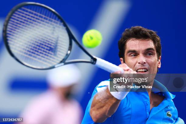 Pablo Andujar of Spain plays a forehand during a match between Daniil Medvedev of Russia and Pablo Andujar of Spain as part of day 3 of the Telcel...