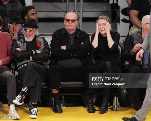 Jack Nicholson and Lorraine Nicholson attend a game between the Dallas Mavericks and the Los Angeles Lakers at Staples Center on January 16, 2012 in...