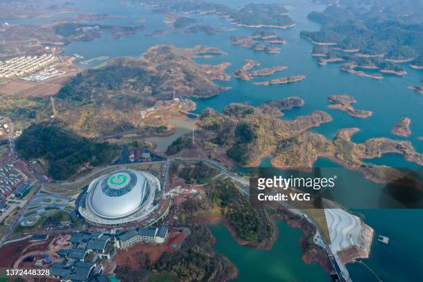 Aerial view of the cycling venue for the 19th Asian Games Hangzhou 2022 on February 23, 2022 in Chun an County, Hangzhou City, Zhejiang Province of...